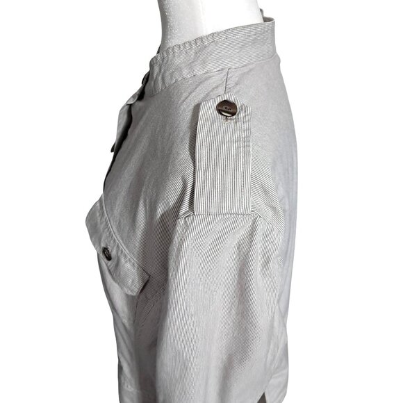 J Jill Shacket Shirt Jacket Top Womens Size XL Long Sleeve Pinstriped Epaulets B - Picture 7 of 13